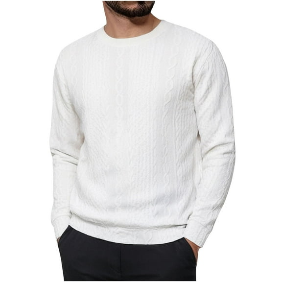 ohmzyzo Mens Crewneck Cable Knit Sweatshirt Twist Textured Long Sleeve Sweatshirts Casual Loose Fit Solid Color Pullover Tops 3XL