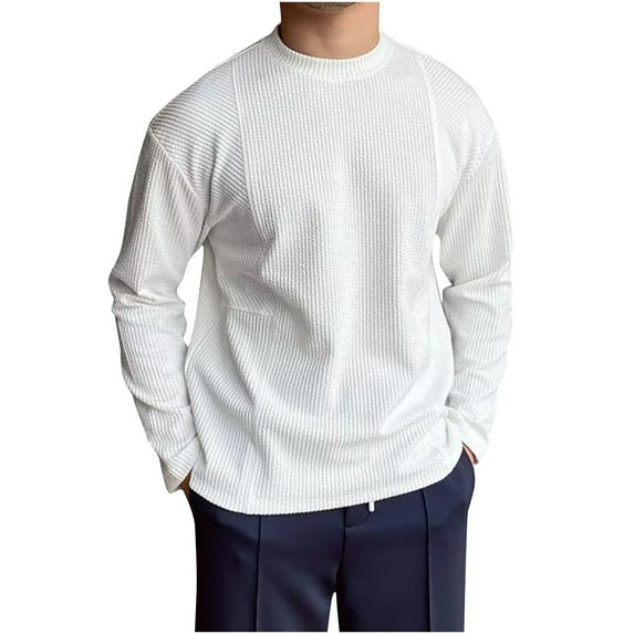 ohmzyzo Mens Crewneck Pullover Sweater Waffle Textured Long Sleeve Knitted Shirts Loose Fit Patchwork Tops Casual Solid Color Shirts 3XL