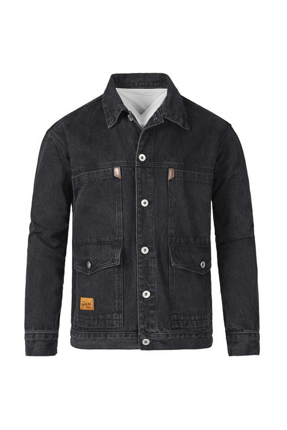 Mens Denim Jacket Long Sleeve Button Down Jackets Lapel Collar Jean Jackets Trucker Jacket Fall Casual Coat Black XL