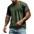 thumbnail image 1 of ohmzyzo Mens Distressed Henley Shirts Vintage Washed Short Sleeve Crewneck Button Up Beach T Shirts Workout Running Shirt, 1 of 9