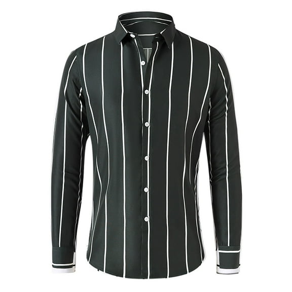 ohmzyzo Mens Dress Shirts Long Sleeve Striped Button Down Shirts Stylish Casual Slim Fit Fall Winter Formal Business Shirt