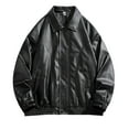 thumbnail image 1 of ohmzyzo Mens Faux Leather Bomber Jackets Classic Style Motorcycle Jackets Full Zip Turndown Collar Coats Windproof Patchwork Outerwear XL, 1 of 8