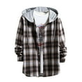 thumbnail image 1 of ohmzyzo Mens Flannel Hooded Shirts Long Sleeve Plaid Lightweight Hoodie Flannel Shirt Jacket Casual Button Down Fall Shacket Coffee XL, 1 of 7