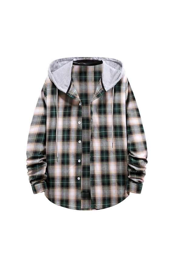 Mens Flannel Hooded Shirts Long Sleeve Plaid Lightweight Hoodie Flannel Shirt Jacket Casual Button Down Fall Shacket L