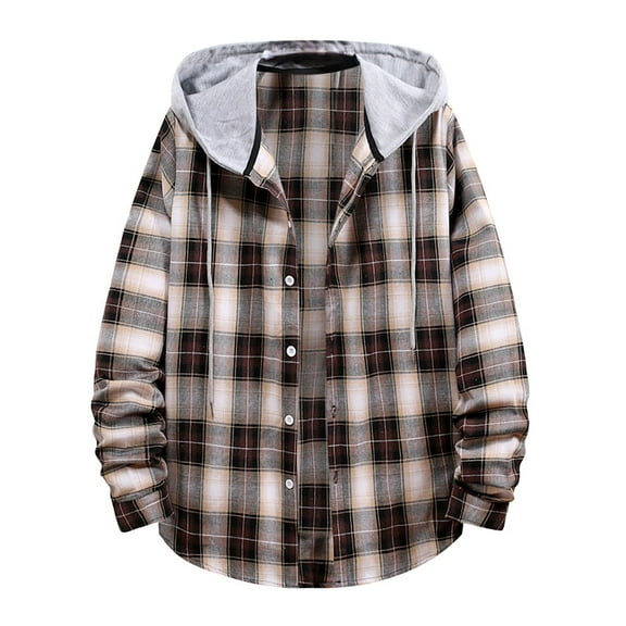 ohmzyzo Mens Flannel Hooded Shirts Long Sleeve Plaid Lightweight Hoodie Flannel Shirt Jacket Casual Button Down Fall Shacket XL