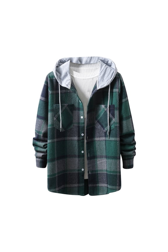Mens Flannel Shirts Long Sleeve Plaid Lightweight Hooded Flannel Shirt Jacket Casual Button Down Fall Shacket Green M