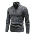 thumbnail image 1 of ohmzyzo Mens Fleece Lined Knit Sweaters Quarter Zipper Stand Collar Sweater Long Sleeve Winter Warm Pullover Tops Dark Gray L, 1 of 5