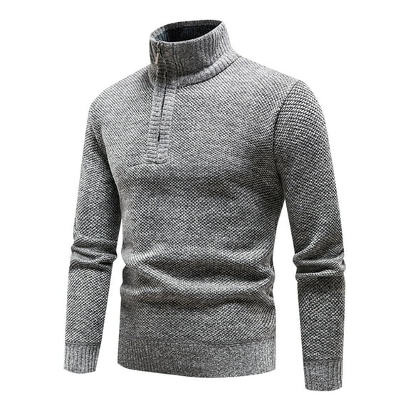 ohmzyzo Mens Fleece Lined Knit Sweaters Quarter Zipper Stand Collar Sweater Long Sleeve Winter Warm Pullover Tops Gray L