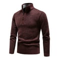 thumbnail image 1 of ohmzyzo Mens Fleece Lined Knit Sweaters Quarter Zipper Stand Collar Sweater Long Sleeve Winter Warm Pullover Tops Wine Red XL, 1 of 5