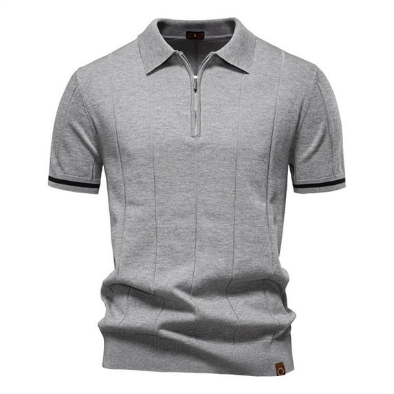ohmzyzo Mens Golf Polo Shirts Short Sleeve Quarter Zip Knit Polos Slim Fit Textured Stretchy Polo Shirt for Men