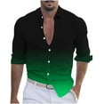 thumbnail image 1 of ohmzyzo Mens Gradient Linen Henley Shirts Long Sleeve Casual Button Down Tops Lapel Collar Outdoor Top Regular Fit Beach Summer T Shirts Green XL, 1 of 4