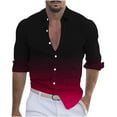 thumbnail image 1 of ohmzyzo Mens Gradient Linen Henley Shirts Long Sleeve Casual Button Down Tops Lapel Collar Outdoor Top Regular Fit Beach Summer T Shirts Red 5XL, 1 of 4
