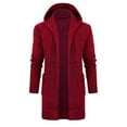 thumbnail image 1 of ohmzyzo Mens Hooded Sweater Coat Single Breasted Thermal Winter Trench Jacket Overcoat Classic Fit Long Sleeve Knitwear Peacoat With Pockets Wine Red XXL, 1 of 5