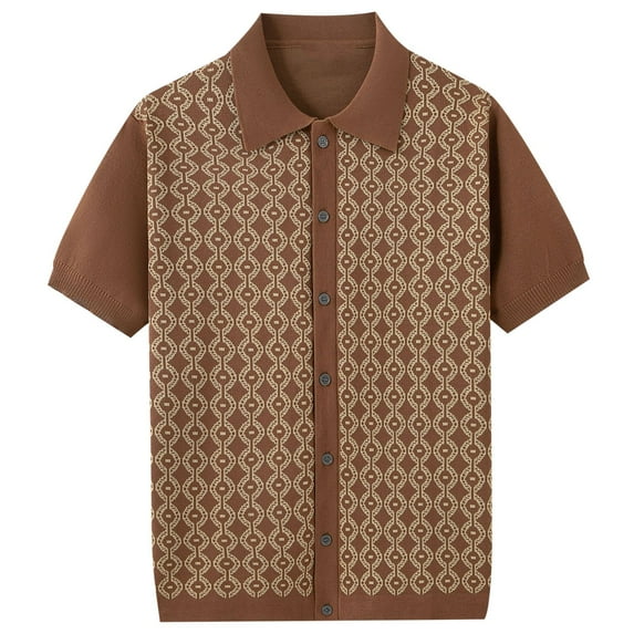 ohmzyzo Mens Knit Button Down Golf Shirt Short Sleeve Summer Casual Vintage Beach Vacation Shirts Work Blouse