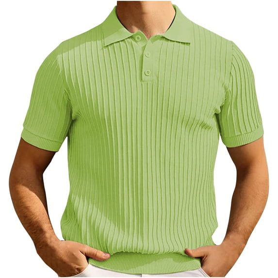 ohmzyzo Mens Knit Polo Shirts Ribbed Short Sleeve Regular Fit Golf Shirts Breathable Solid Color Blouse Tees Casual Button Down Lapel Tee Tops Green XXL