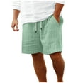 thumbnail image 1 of ohmzyzo Mens Linen Shorts Drawstring Elastic Waist Wide Leg Shorts Casual Summer Beach Pants with Pockets, 1 of 6