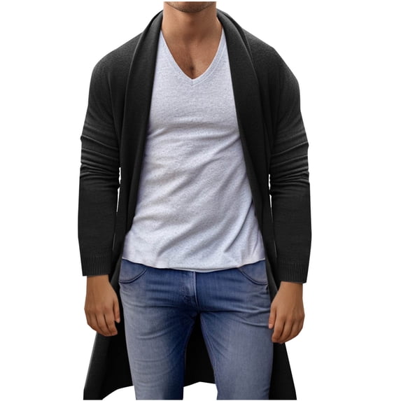 ohmzyzo Mens Long Sleeve Knitting Coats Winter Casual Warm Hoodless Sweaters Open Front Cardigans Regular Fit Solid Color Outerwear M