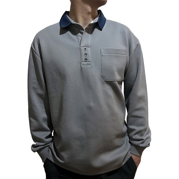 ohmzyzo Mens Long Sleeve Polo Shirts Moisture Wicking Performance Golf Shirts Casual Solid Color Outdoor T Shirts Button Down Tops Gray XL