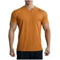 thumbnail image 1 of ohmzyzo Mens Muscle Slim T Shirt V Neck Short Sleeve Henley Gym Workout Athletic Tee Shirts, 1 of 4