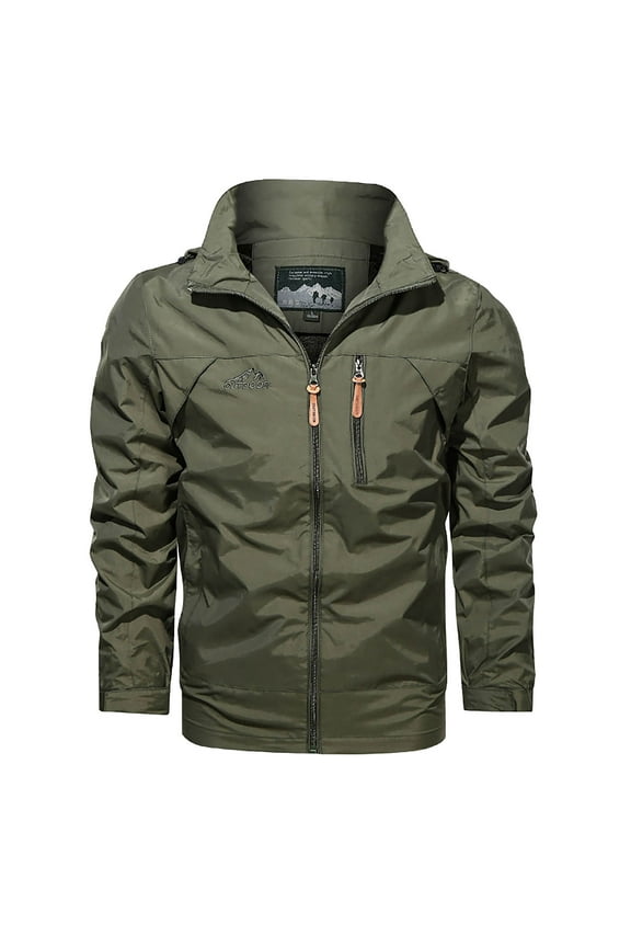 Mens Outdoor Jackets Winter Warm Trench Coats Long Sleeve Zipper Cargo Jeckets Multi Pockets Overcoats Slim Windbreaker Tops Army Green L