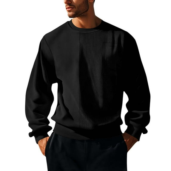 ohmzyzo Mens Patchwork Crewneck Sweatshirt Long Sleeve Lightweight Top Casual Workout Pullover Shirt Loose Fit Solid Color Tops L