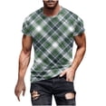 thumbnail image 1 of ohmzyzo Mens Plaid T-Shirts Short Sleeve Tops Crewneck Undershirt Casual Basic Tees Breathable Summer Slim Fit Tops Athletic Training Tees Dark Green 3XL, 1 of 5