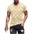 thumbnail image 1 of ohmzyzo Mens Plaid T-Shirts Short Sleeve Tops Crewneck Undershirt Casual Basic Tees Breathable Summer Slim Fit Tops Athletic Training Tees Yellow XL, 1 of 5