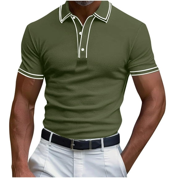 ohmzyzo Mens Polo Shirts Lapel V Neck Button Short Sleeve Vintage Stretch T Shirts Casual Summer Golf Shirts