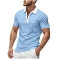 thumbnail image 1 of ohmzyzo Mens Polo Shirts Quarter Zip Short Sleeve Shirts Casual Classic Lightweight Golf Collared Shirt with Pocket Light Blue M, 1 of 8