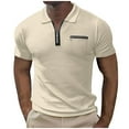 thumbnail image 1 of ohmzyzo Mens Polo Shirts Quarter Zip Solid Color Shirts Casual Classic Lightweight Tees Short Sleeve Golf Tee Tops with Zipper Pocket Beige XXL, 1 of 5