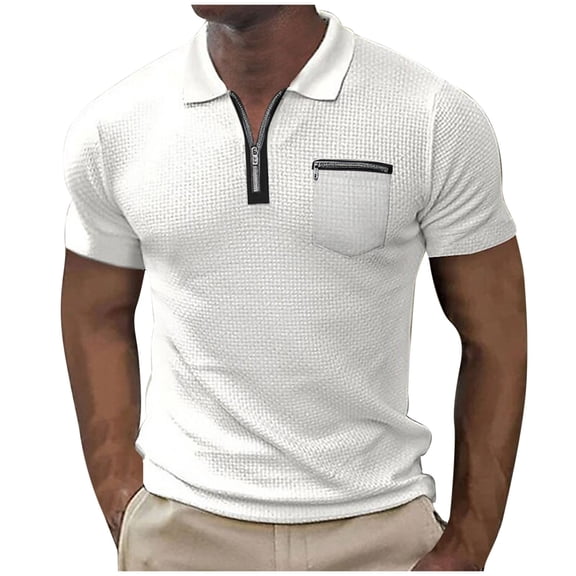 ohmzyzo Mens Polo Shirts Quarter Zip Solid Color Shirts Casual Classic Lightweight Tees Short Sleeve Golf Tee Tops with Zipper Pocket S