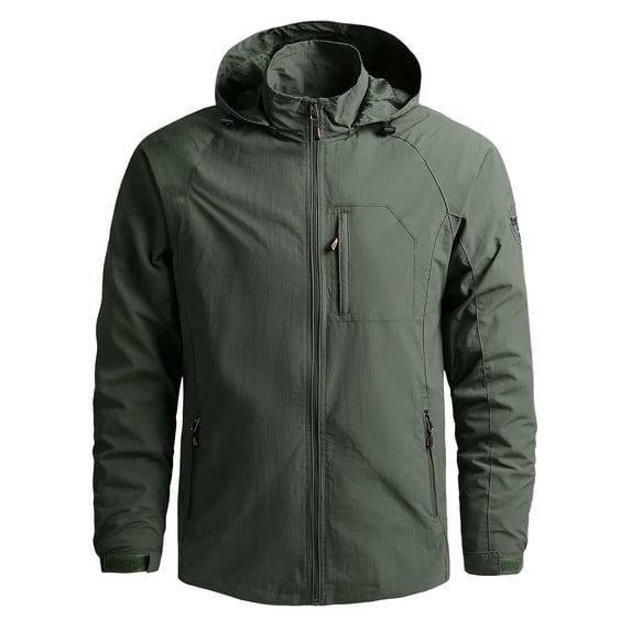 ohmzyzo Mens Rain Jackets Waterproof Lightweight Packable Shell Jackets Full Zipper Hooded Outerwear for Hiking Travel Outdoor Army Green M