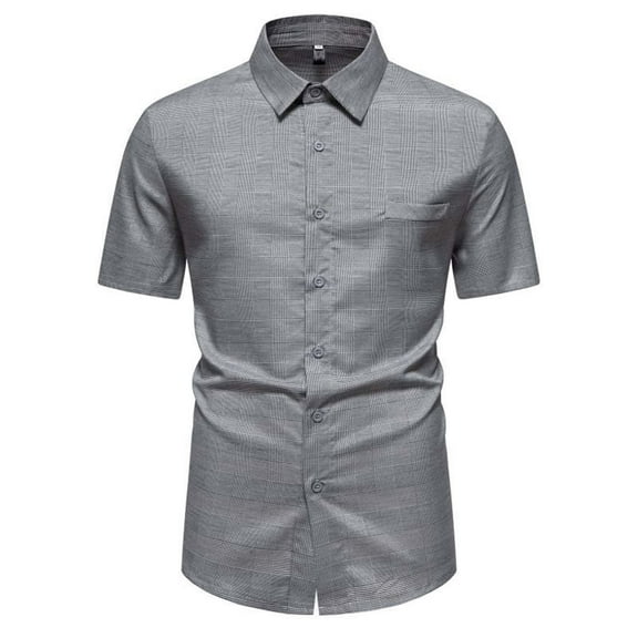ohmzyzo Mens Short Sleeve Dress Shirts Casual Button Down Business Tees Slim Fit Lapel Textured Work Summer Tops Solid Color Tees with Pocket Gray S
