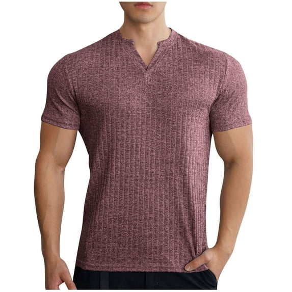 ohmzyzo Mens Short Sleeve Muscle T Shirt Slim Fit V-Neck Casual Summer Shirt Gym Workout Athletic Tee