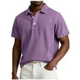 thumbnail image 1 of ohmzyzo Mens Short Sleeve Shirts Vintage Washed and Distressed Pure Cotton Lapel Polo Shirt Purple XXL, 1 of 5