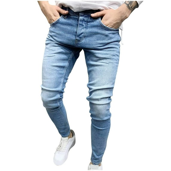 ohmzyzo Mens Slim Fit SkinnyJ eans Stretch Tapered Jean Pants Casual Denim Moto Biker Jeans Punk Gothic Zipper Denim Pants Hip hop Trousers