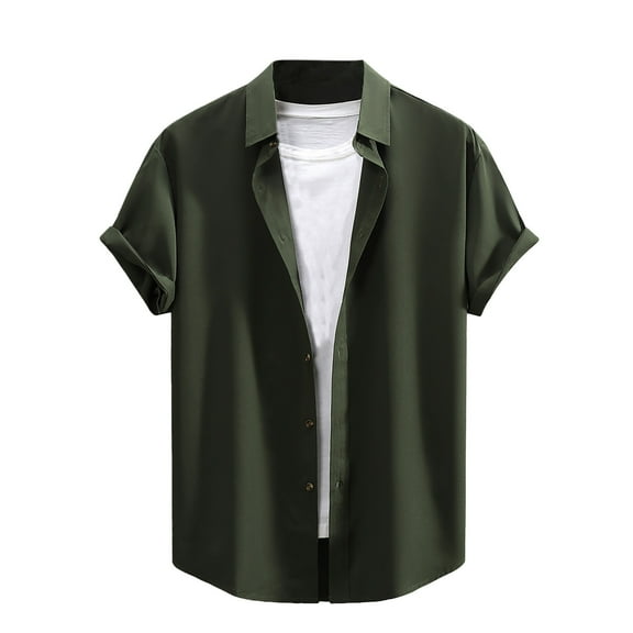 ohmzyzo Mens Solid Color Tops Short Sleeve Button Down Shirts Summer Beach Blouses Relaxed Fit Lightweight Casual Outdoor Shirts Jacket Army Green XL
