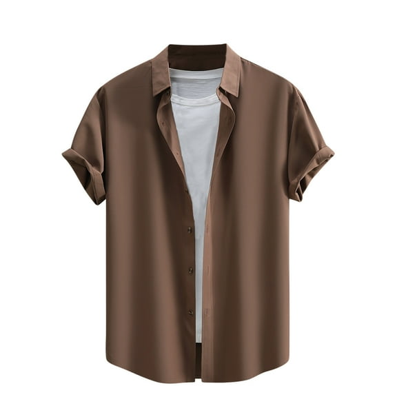 ohmzyzo Mens Solid Color Tops Short Sleeve Button Down Shirts Summer Beach Blouses Relaxed Fit Lightweight Casual Outdoor Shirts Jacket Brown XXL