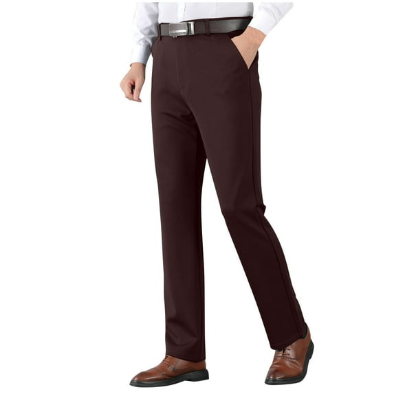 ohmzyzo Mens Stretch Dress Pants Slim Fit Dress Pants for Men Flat Front Casual Dress Pants Athletic Golf Trousers with Pocket Wine Red Wine Red