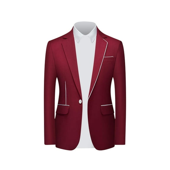ohmzyzo Mens Stylish Contrast Collar Blazers Slim Fit Suit Jackets Notch Lapel Casual Tops Lightweight One Button Sport Coats with Pockets Wine Red L