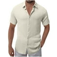 thumbnail image 1 of ohmzyzo Mens Summer Textured Shirts Casual Short Sleeve Button Down Shirt Beach Vacation Tops, 1 of 7