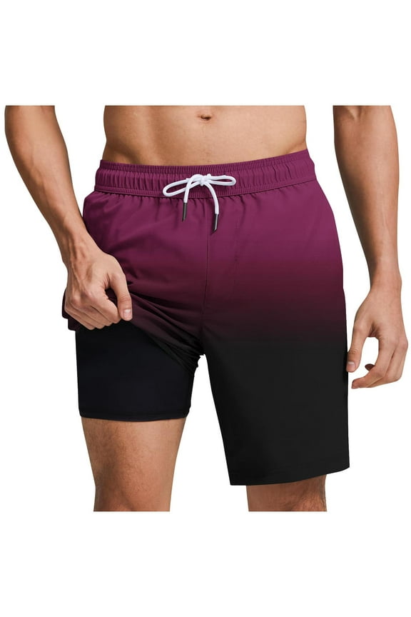 Mens Swim Trunks with Compression Liner Quick Dry Bathing Suit with Zipper Pockets Lightweight Beach Shorts