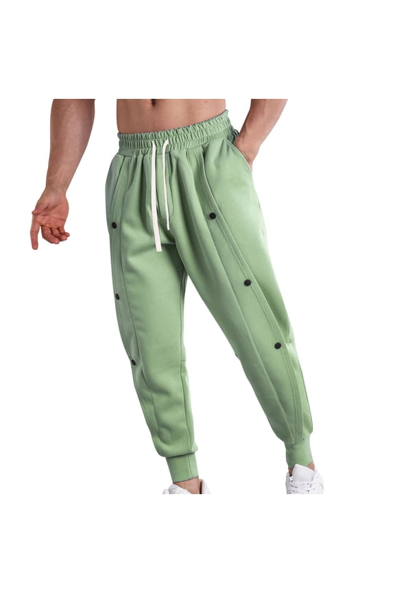 Mens Tear Away Sports Pants Split Snap Off Full Open Down Sweatpants Loose Fit Solid Color Button Pant with Pockets Green Green