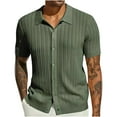 thumbnail image 1 of ohmzyzo Mens Textured Knit Shirts Lightweight Short Sleeve Button Down T-Shirts Casual Work Dress Business Blouses Summer Trendy Outfits Clothes Army Green XL, 1 of 5