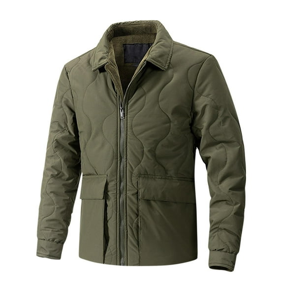 ohmzyzo Mens Thickened Coats Zip Long Sleeve Bomber Jackets Casual Lapel Thermal Solid Color Coats Fall Winter Outdoor Hoodless Outerwear Army Green M