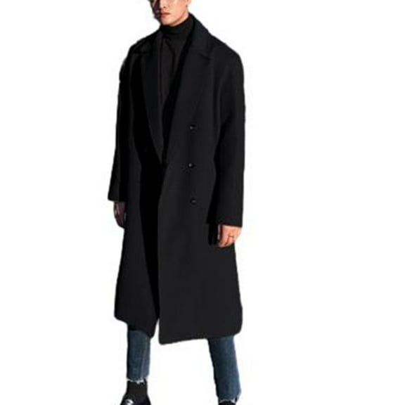 ohmzyzo Mens Trench Coats Notch Lapel Double Breasted Belted Pea Coats Wool Blend Winter Warm Overcoats Casual Solid Color Jackets 3XL
