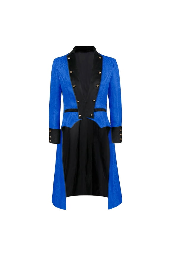 Mens Vintage Tailcoat Jackets Gothic Frock Coats Steampunk Gothic Medieval Jackets V Neck Slim Fit Colorblocked Costumes Blue XL