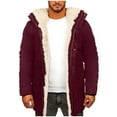 thumbnail image 1 of ohmzyzo Mens Winter Coat Warm Thick Fleece Lined Parka Long Trench Jacket Hood Outdoor Overcoat Plus Size with Pocket Wine Red M, 1 of 4