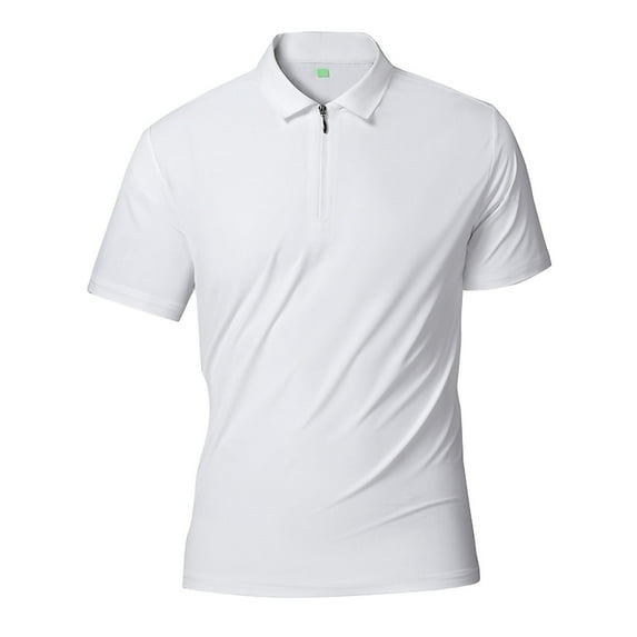 ohmzyzo Mens Zipper Golf Shirts Short Sleeve Casual Polo Shirts Moisture Wicking Solid Color Golf Shirt White L