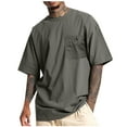 thumbnail image 1 of ohmzyzo Oversized Cotton Crewneck T-Shirts for Men Summer Casual Short Sleeve Pullover Athletic Tee Shirt with Chest Pocket Dark Gray M, 1 of 6